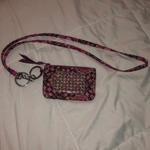 Raspberry Medallion Vera Bradley Zip ID and Lanyard